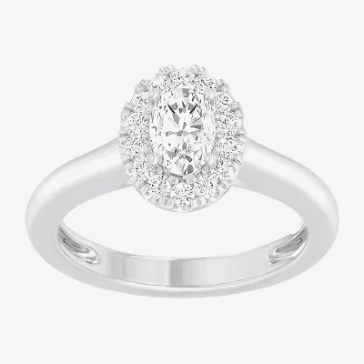 (G-H/SI1-SI2) Womens 1 CT. T.W. Lab Grown White Diamond 10K Gold Oval Halo Engagement Ring