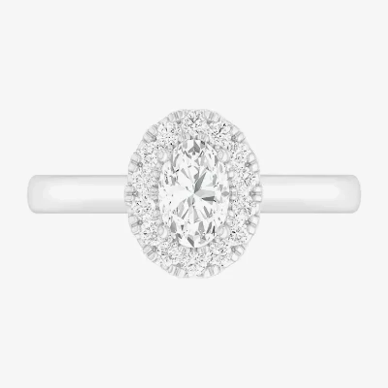 (G-H/SI1-SI2) Womens 1 CT. T.W. Lab Grown White Diamond 10K Gold Oval Halo Engagement Ring