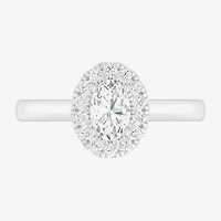 (G-H/SI1-SI2) Womens 1 CT. T.W. Lab Grown White Diamond 10K Gold Oval Halo Engagement Ring