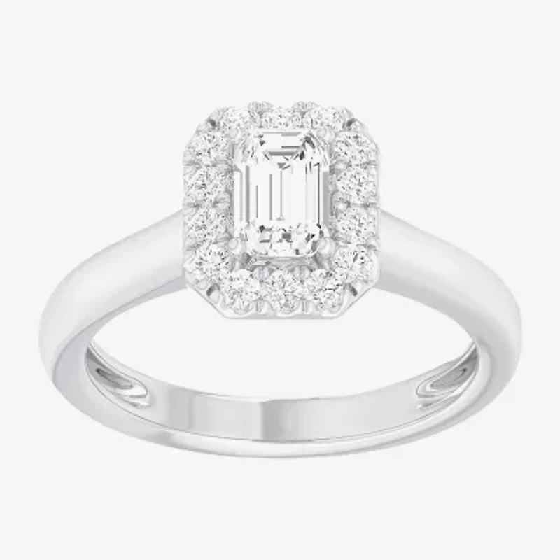 (G-H/SI1-SI2) Womens 1 CT. T.W. Lab Grown White Diamond 10K Gold Halo Engagement Ring