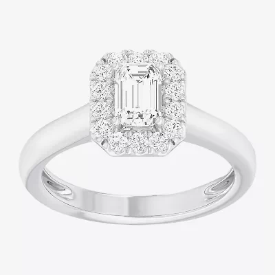 (G-H/SI1-SI2) Womens 1 CT. T.W. Lab Grown White Diamond 10K Gold Halo Engagement Ring