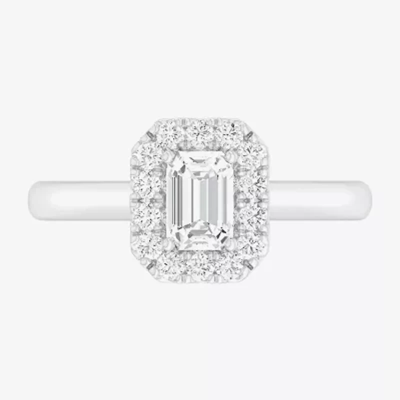 (G-H/SI1-SI2) Womens 1 CT. T.W. Lab Grown White Diamond 10K Gold Halo Engagement Ring