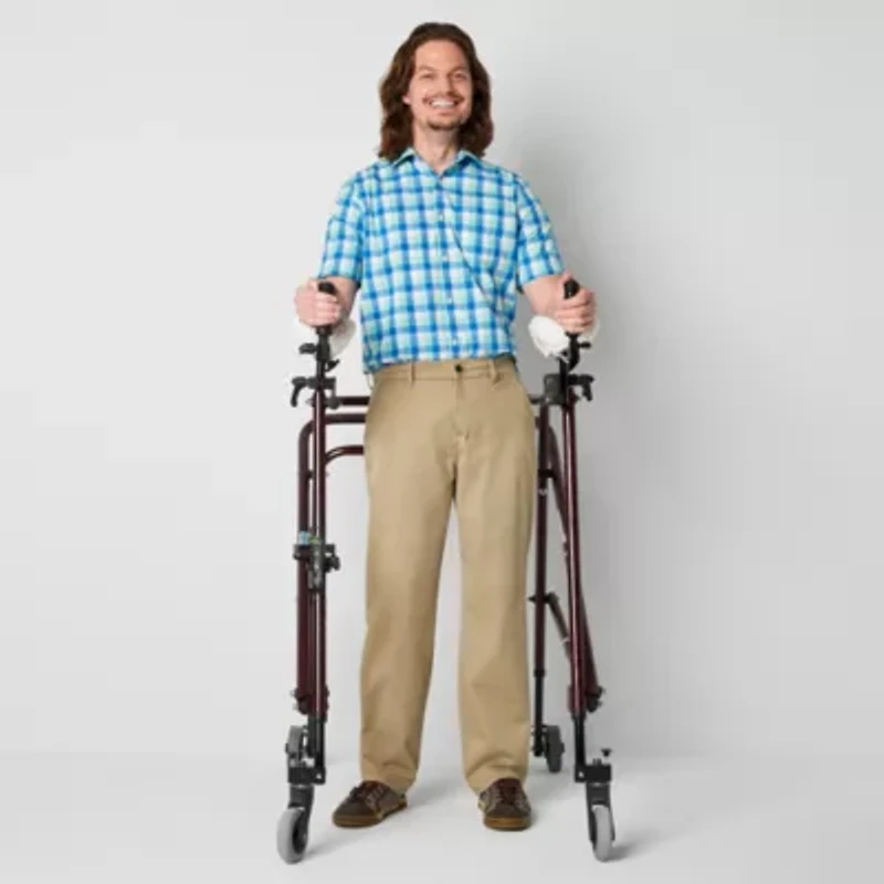 St. John's Bay Dexterity Universal Wrinkle Free Easy Care Mens Adaptive Adjustable Features Easy-on + Easy-off Classic Fit Flat Front Pant