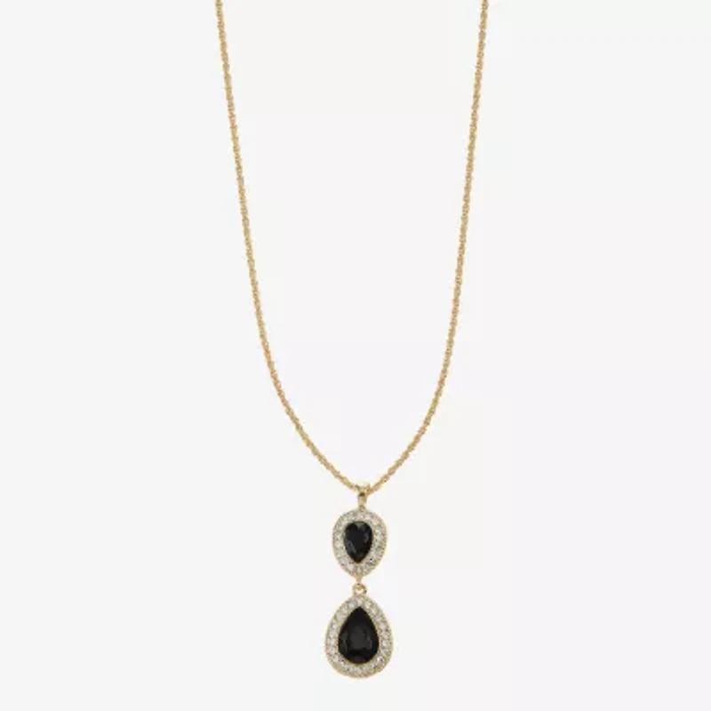 Monet Jewelry Gold Tone Halo Womens Black Glass 17 Inch Pendant Necklace