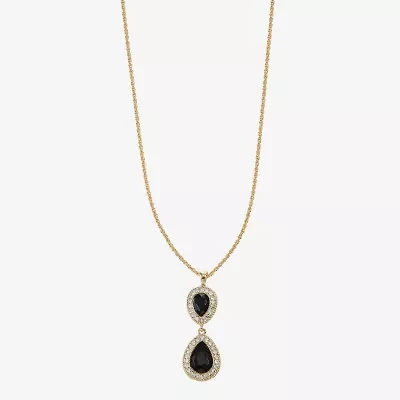 Monet Jewelry Gold Tone Halo Womens Black Glass 17 Inch Pendant Necklace