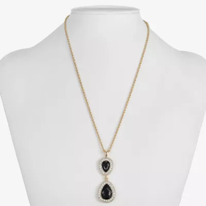 Monet Jewelry Gold Tone Halo Womens Black Glass 17 Inch Pendant Necklace
