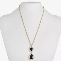 Monet Jewelry Gold Tone Halo Womens Black Glass 17 Inch Pendant Necklace