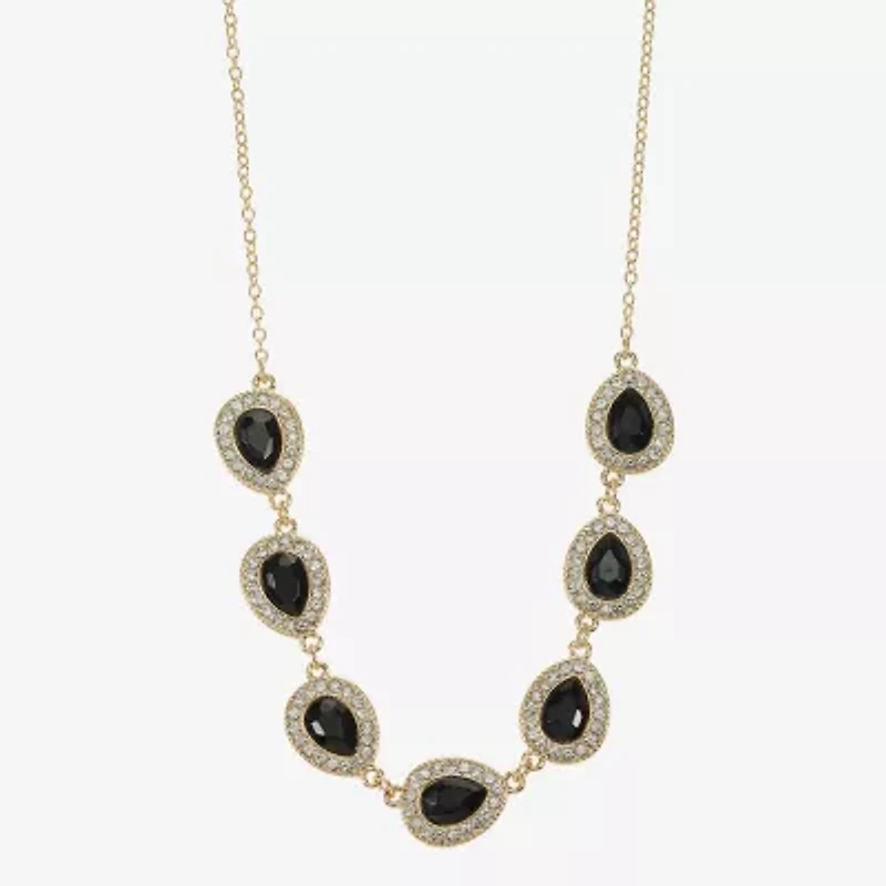 Monet Jewelry Gold Tone Halo Womens Black 17 Inch Collar Necklace