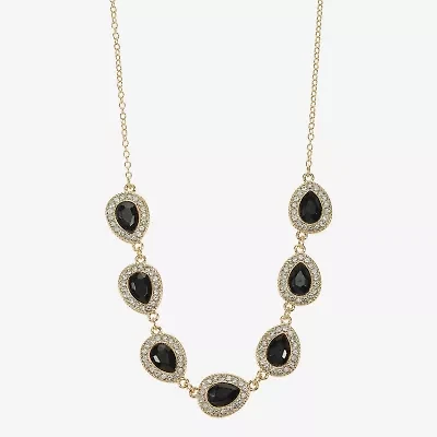 Monet Jewelry Gold Tone Halo Womens Black 17 Inch Collar Necklace