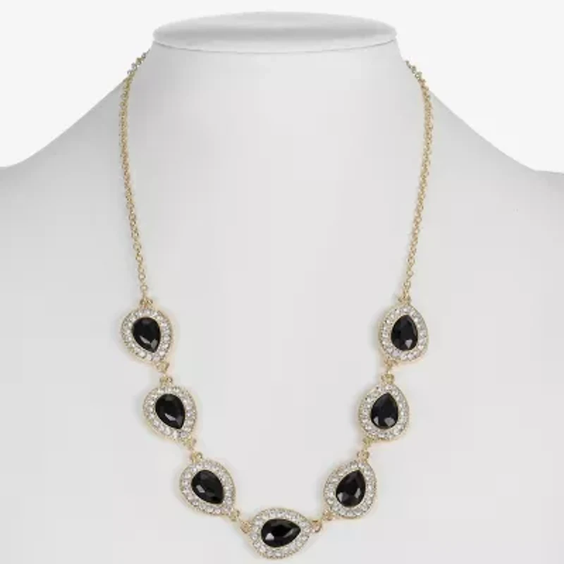 Monet Jewelry Gold Tone Halo Womens Black 17 Inch Collar Necklace