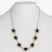 Monet Jewelry Gold Tone Halo Womens Black 17 Inch Collar Necklace