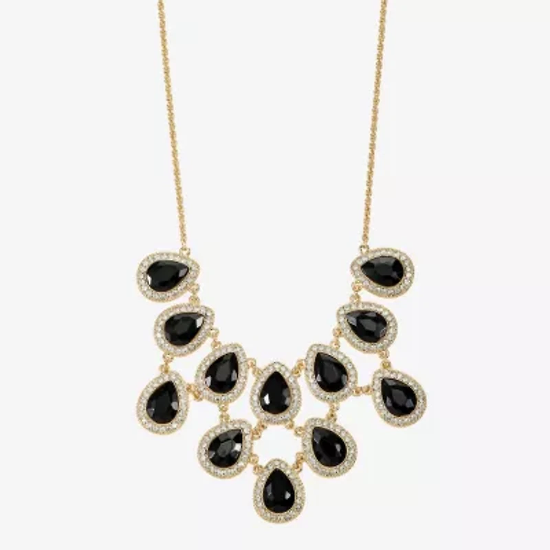 Monet Jewelry Gold Tone Halo Womens Black 18 Inch Statement Necklace