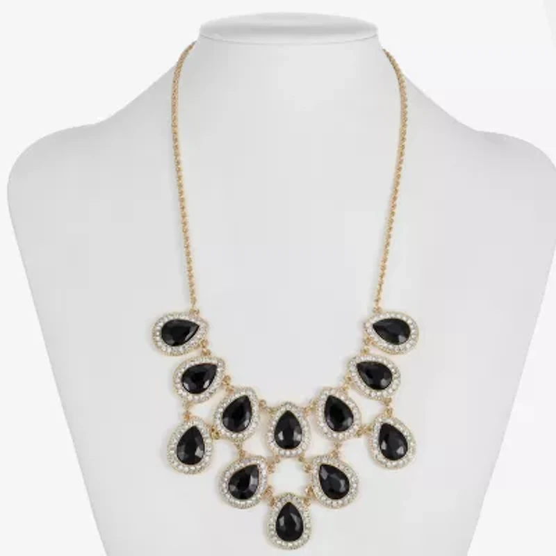 Monet Jewelry Gold Tone Halo Womens Black 18 Inch Statement Necklace