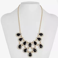 Monet Jewelry Gold Tone Halo Womens Black 18 Inch Statement Necklace