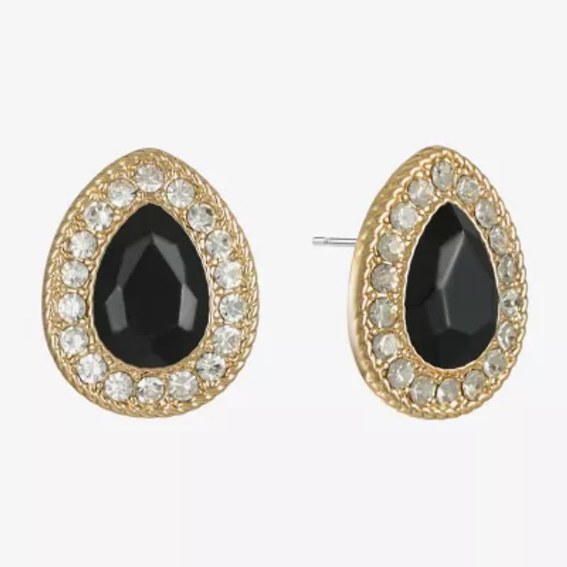Monet Jewelry Gold Tone Halo Black Glass 17mm Stud Earrings