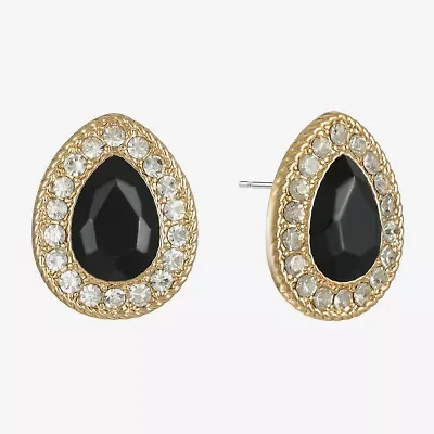Monet Jewelry Gold Tone Halo Black Glass 17mm Stud Earrings