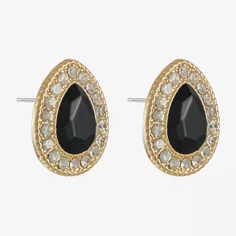 Monet Jewelry Gold Tone Halo Black Glass 17mm Stud Earrings