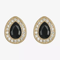 Monet Jewelry Gold Tone Halo Black Glass 17mm Stud Earrings