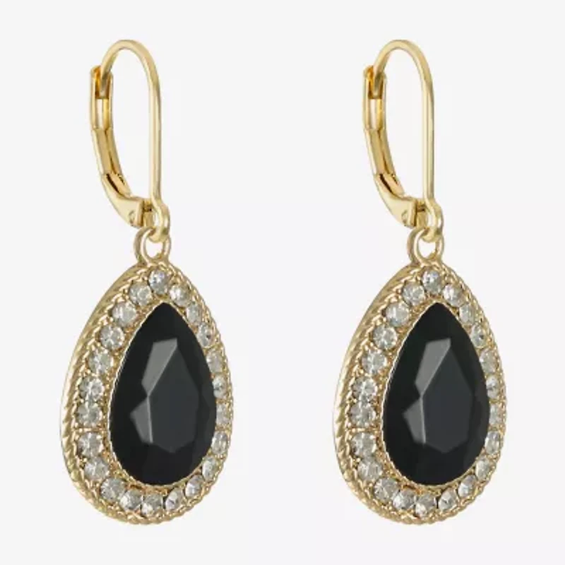 Monet Jewelry Gold Tone Halo Womens Black Glass Drop Earrings