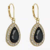 Monet Jewelry Gold Tone Halo Womens Black Glass Drop Earrings