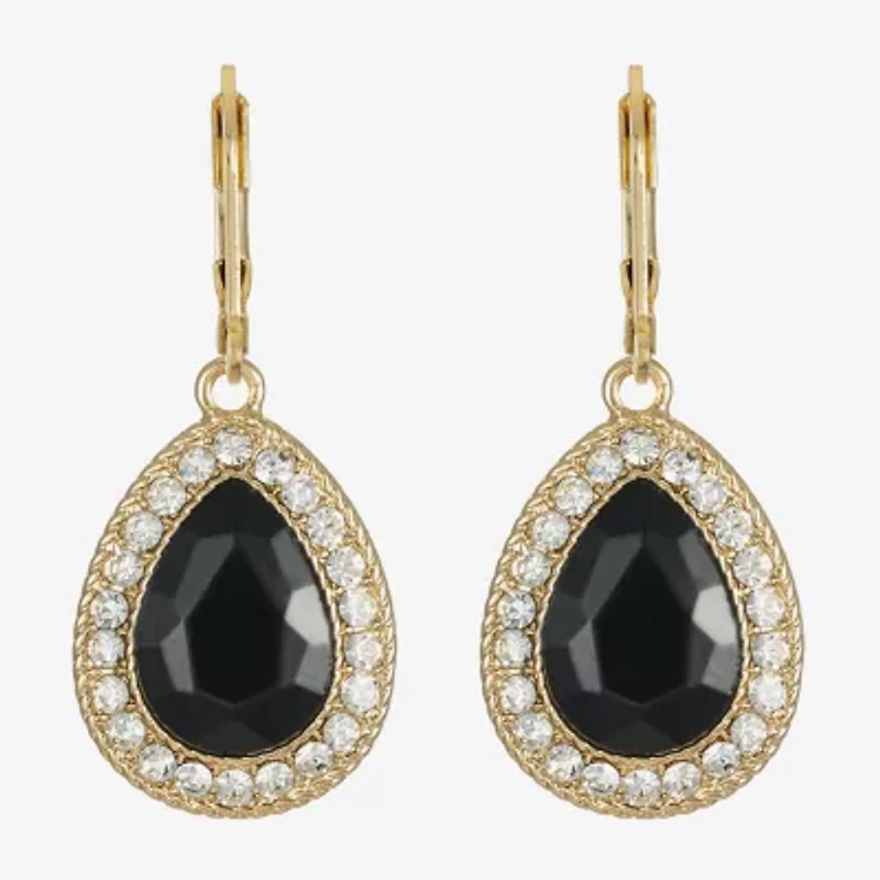 Monet Jewelry Gold Tone Halo Womens Black Glass Drop Earrings