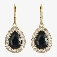 Monet Jewelry Gold Tone Halo Womens Black Glass Drop Earrings