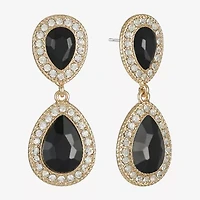 Monet Jewelry Gold Tone Halo Womens Black Glass Hypoallergenic Drop Earrings
