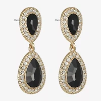 Monet Jewelry Gold Tone Halo Womens Black Glass Hypoallergenic Drop Earrings