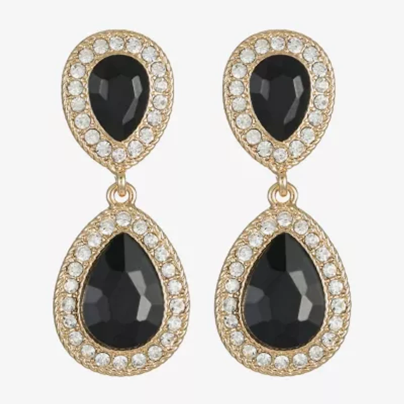 Monet Jewelry Gold Tone Halo Womens Black Glass Hypoallergenic Drop Earrings
