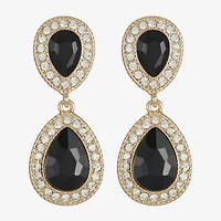 Monet Jewelry Gold Tone Halo Womens Black Glass Hypoallergenic Drop Earrings