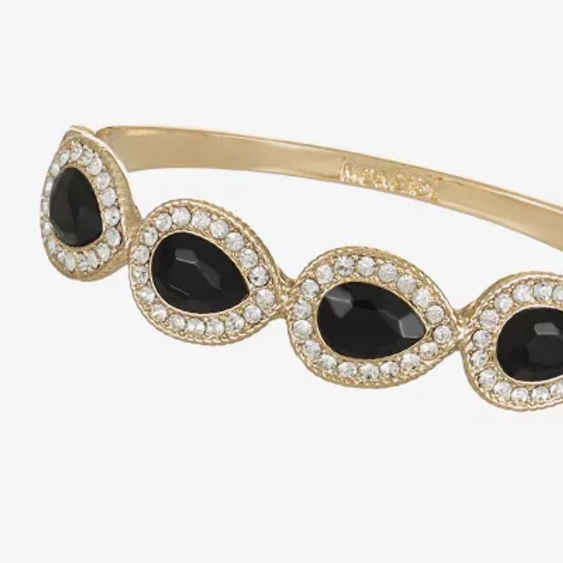 Monet Jewelry Gold Tone Halo Womens Black Glass Bangle Bracelet