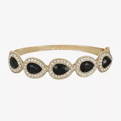 Monet Jewelry Gold Tone Halo Womens Black Glass Bangle Bracelet