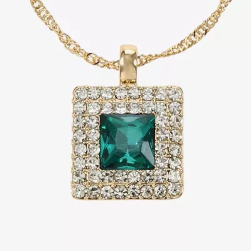 Monet Jewelry Halo Womens Glass Square 17 Inch Pendant Necklace