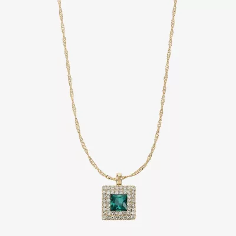 Monet Jewelry Halo Womens Glass Square 17 Inch Pendant Necklace