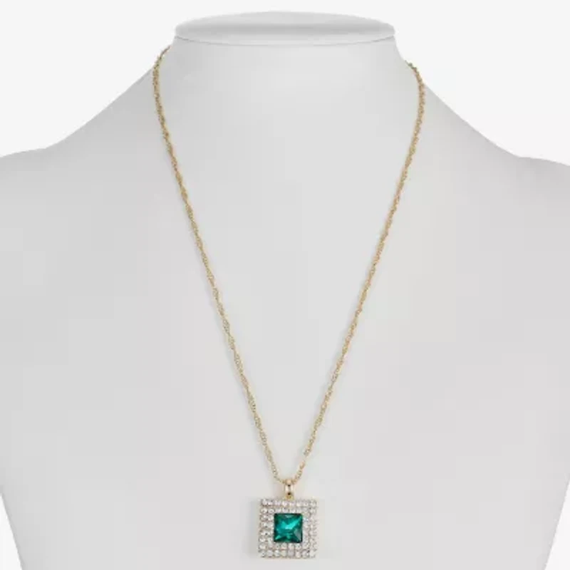 Monet Jewelry Halo Womens Glass Square 17 Inch Pendant Necklace