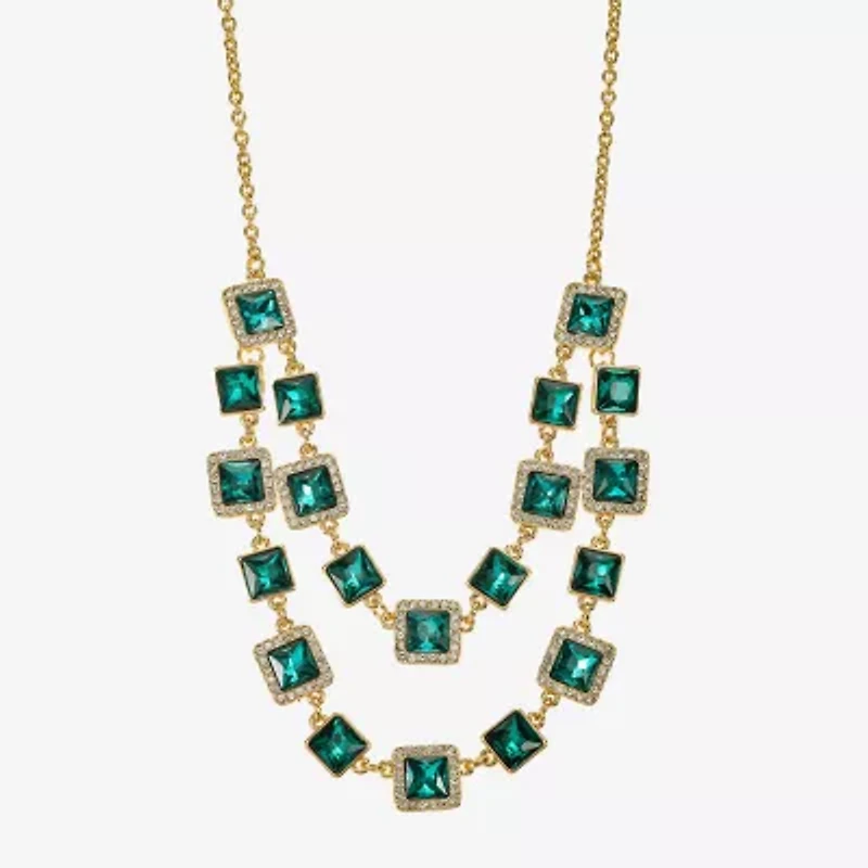 Monet Jewelry Halo Womens Green Glass 18 Inch Strand Necklace