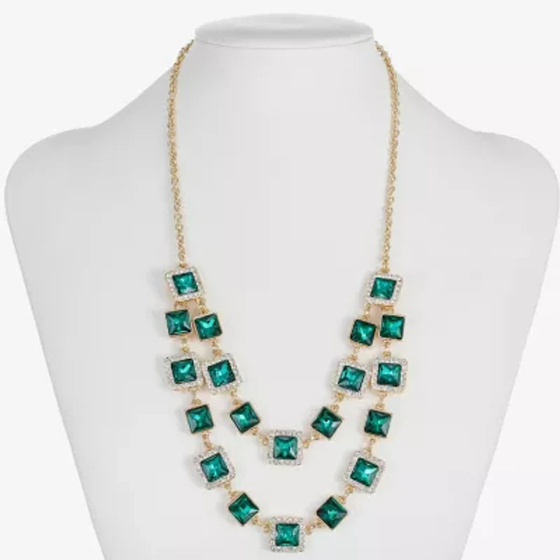 Monet Jewelry Halo Womens Green Glass 18 Inch Strand Necklace
