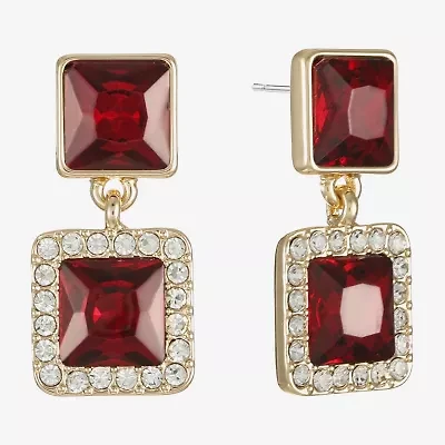 Monet Jewelry Halo Double Womens Glass Square Hypoallergenic Drop Earrings