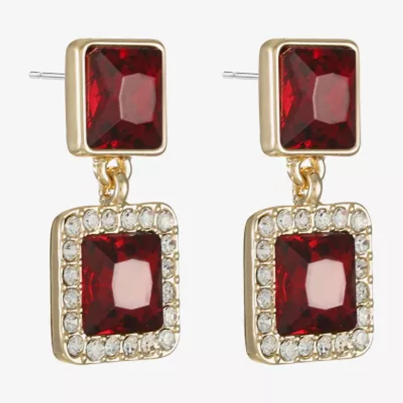 Monet Jewelry Halo Double Womens Glass Square Hypoallergenic Drop Earrings