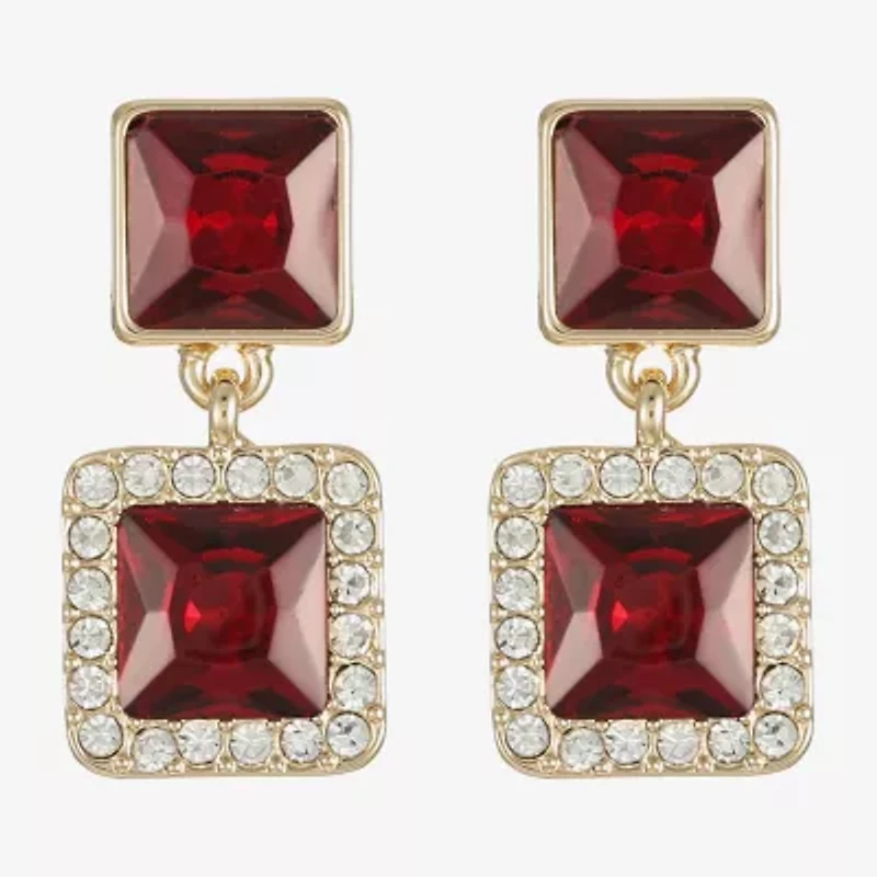 Monet Jewelry Halo Double Womens Glass Square Hypoallergenic Drop Earrings