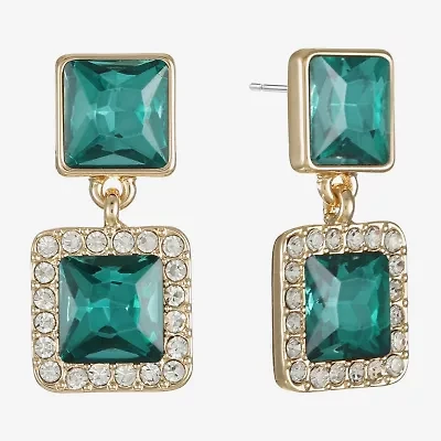 Monet Jewelry Halo Double Womens Glass Square Hypoallergenic Drop Earrings