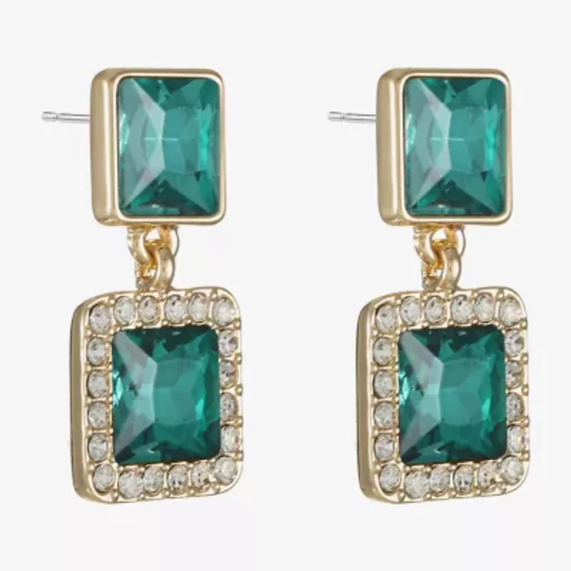 Monet Jewelry Halo Double Womens Glass Square Hypoallergenic Drop Earrings