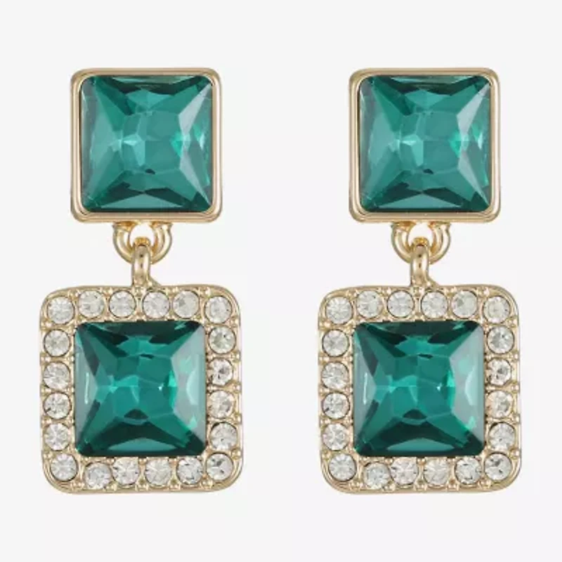 Monet Jewelry Halo Double Womens Glass Square Hypoallergenic Drop Earrings