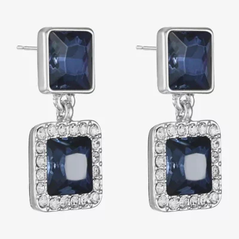 Monet Jewelry Halo Double Womens Glass Square Hypoallergenic Drop Earrings