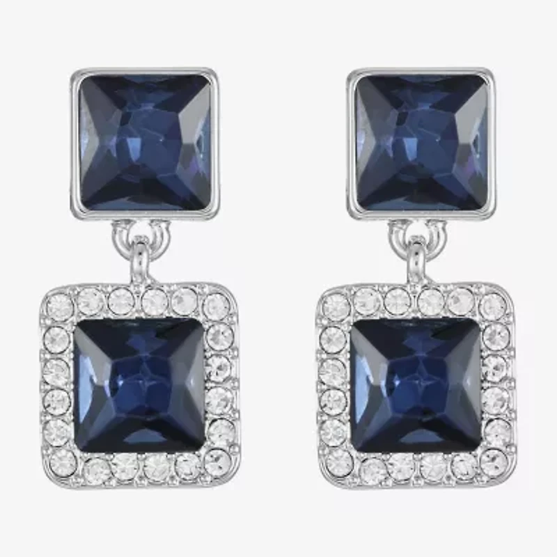 Monet Jewelry Halo Double Womens Glass Square Hypoallergenic Drop Earrings