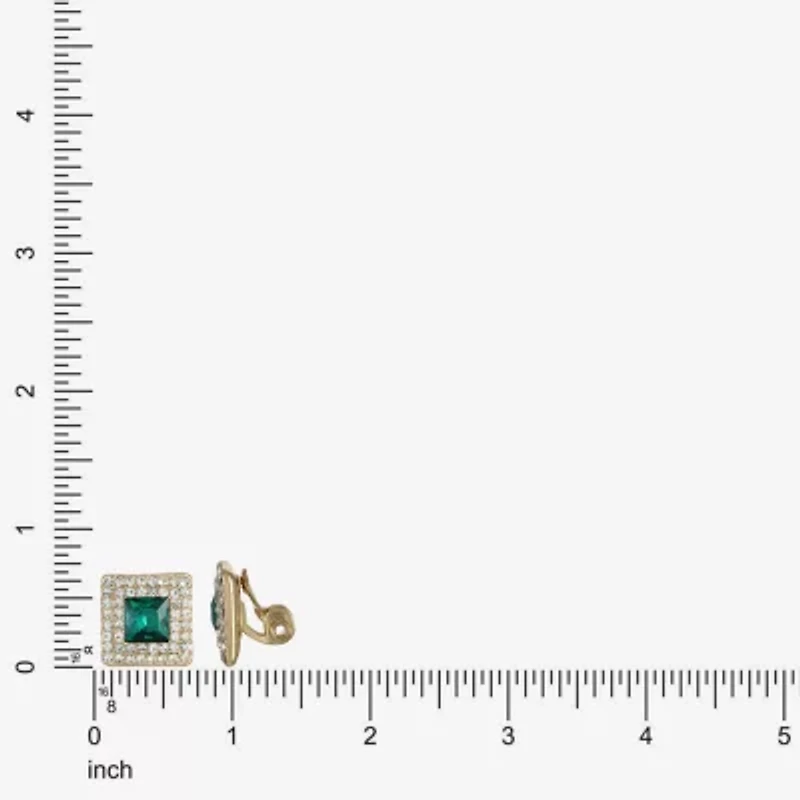 Monet Jewelry Halo Button Womens Glass Square Clip On Earrings