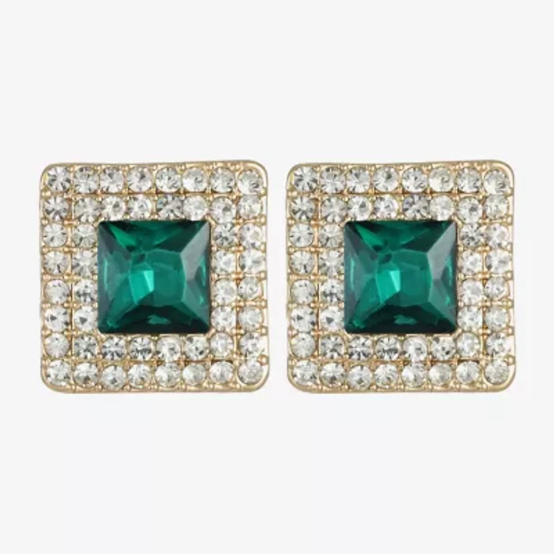 Monet Jewelry Halo Button Womens Glass Square Clip On Earrings