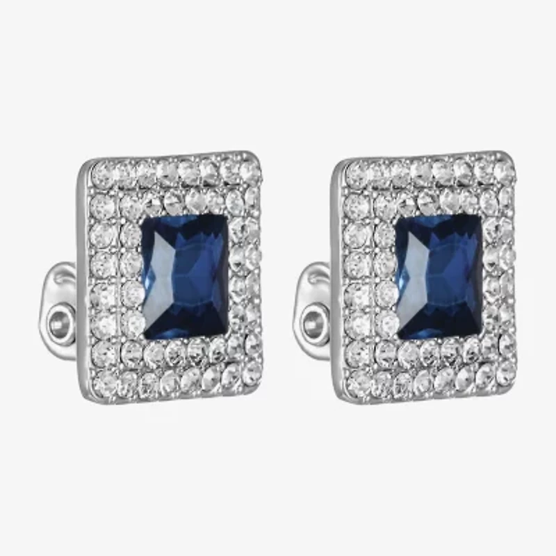 Monet Jewelry Halo Button Womens Glass Square Clip On Earrings