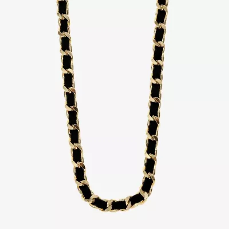Monet Jewelry Gold Tone & Black Threaded Velvet Womens 17 Inch Link Chain Necklace