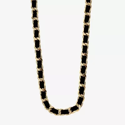 Monet Jewelry Gold Tone & Black Threaded Velvet Womens 17 Inch Link Chain Necklace